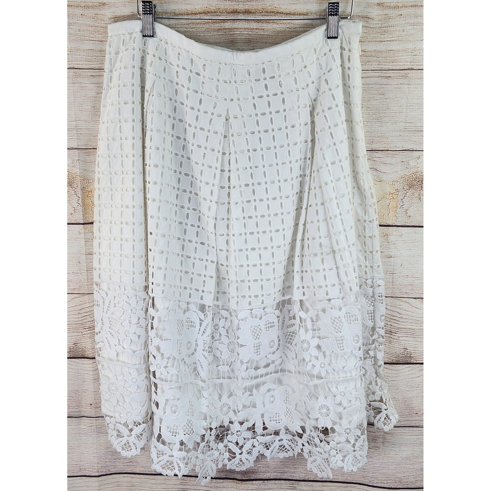 Talbots White Eyelet Lace Skirt Women's 8 Lined Coastal Chic